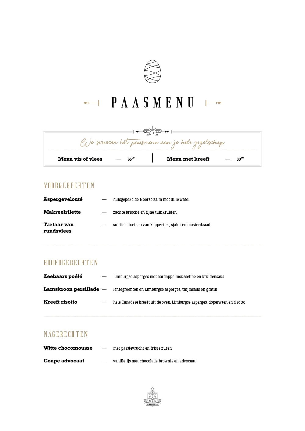 Paasmenu @ visrestaurant Caracole