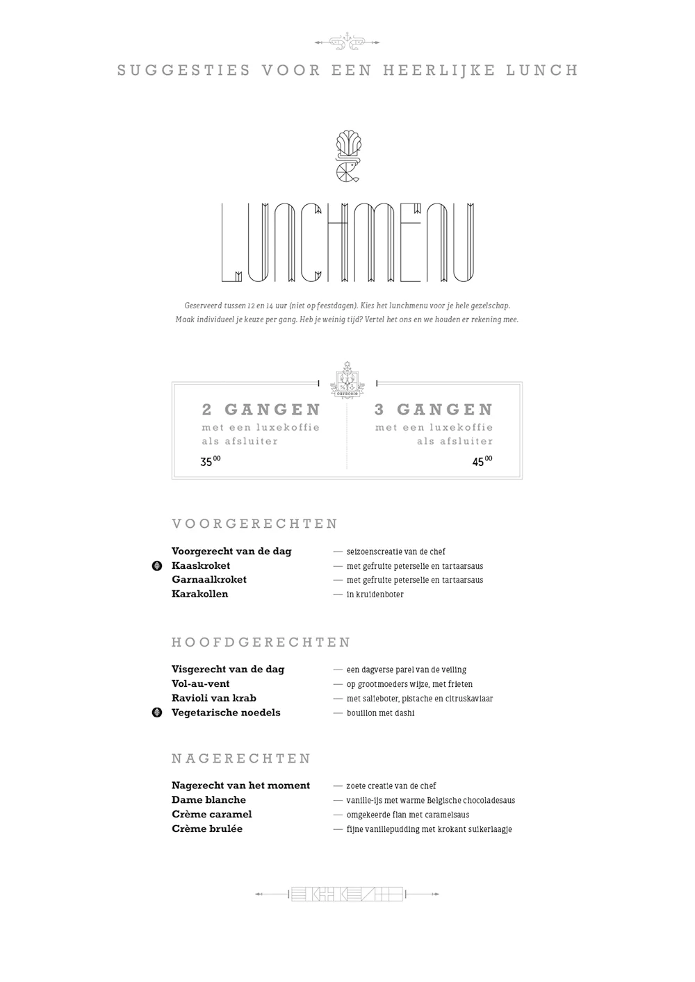 Lunchkaart restaurant caracole